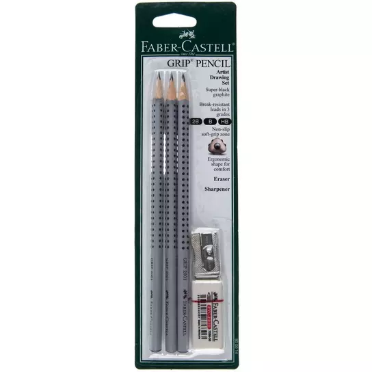Faber-castell Pencil Set Triangular Grip Drawing and Writing Pencils With  Eraser Tips Sharpener and Dust-free Eraser Included School Set 