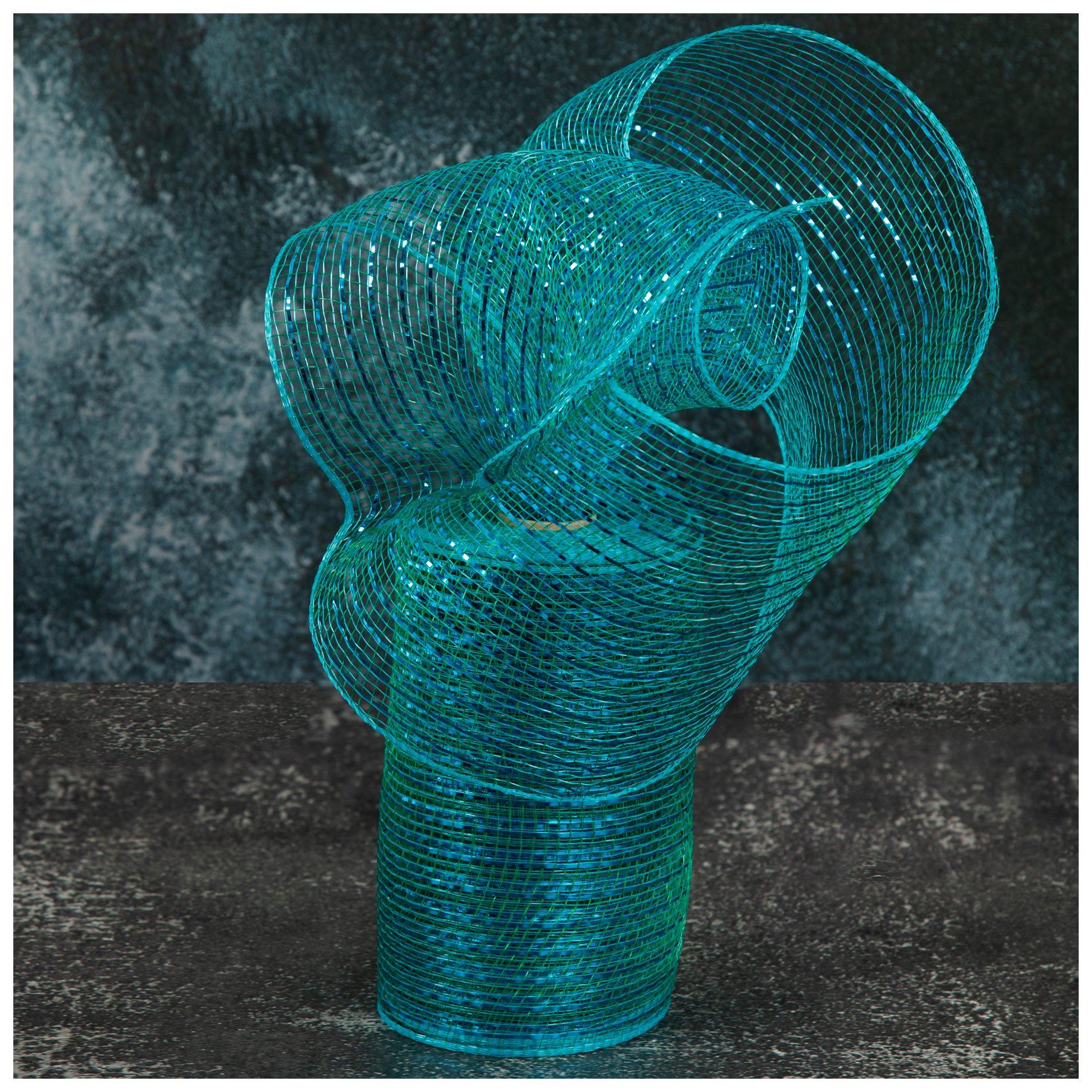Turquoise Metallic Deco Mesh Ribbon - 5 1/2