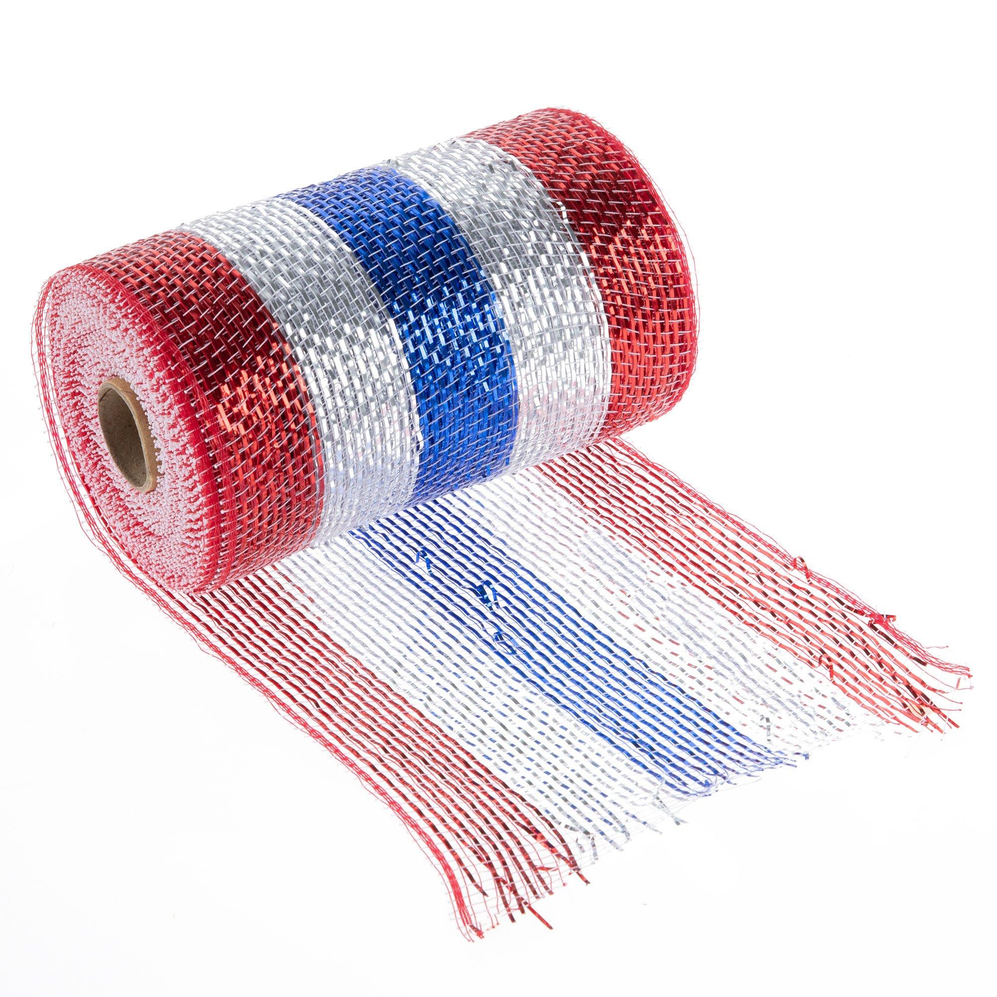 Red, White & Blue Striped Metallic Deco Mesh Ribbon Hobby Lobby 472928
