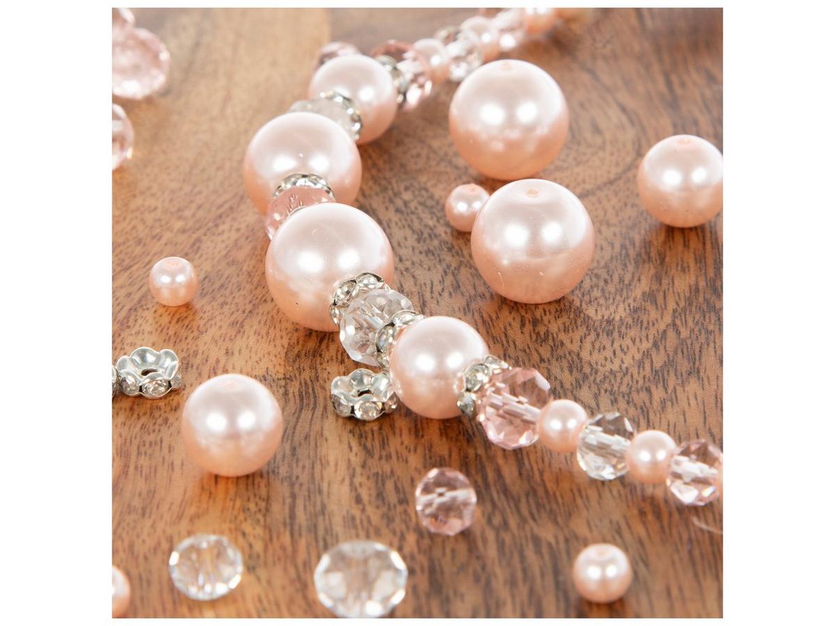 Vintage 1970 Pink Glass with Pearl Beaded  Necklace main image 1