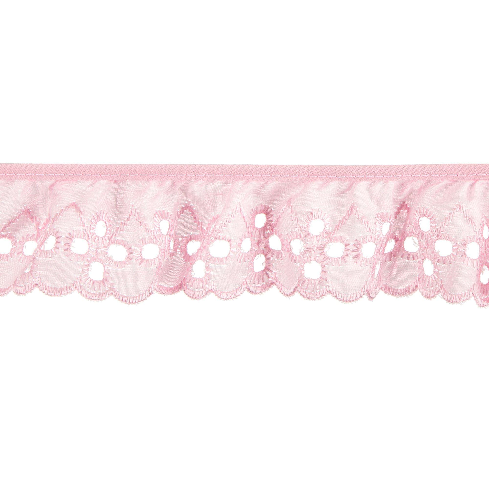 Primrose Pink Ruffled Stretch Lace Trimming - 1