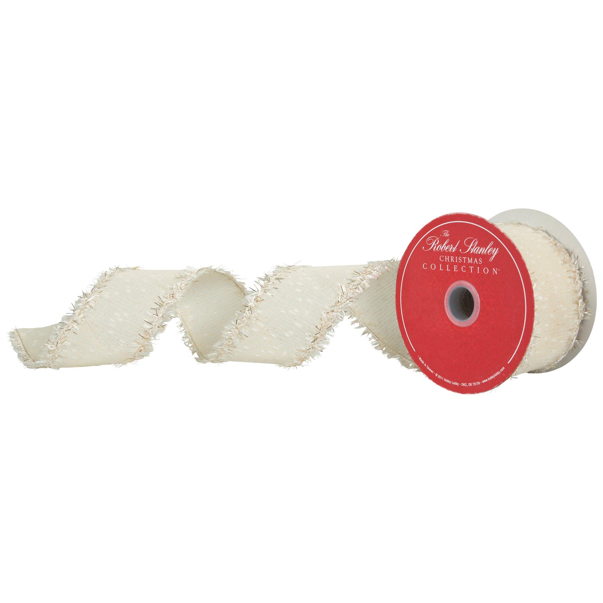 Cream Frayed Wired Edge Mesh Ribbon - 2 1/2 Cream Frayed Wired Edge Mesh Ribbon - 2 1/2