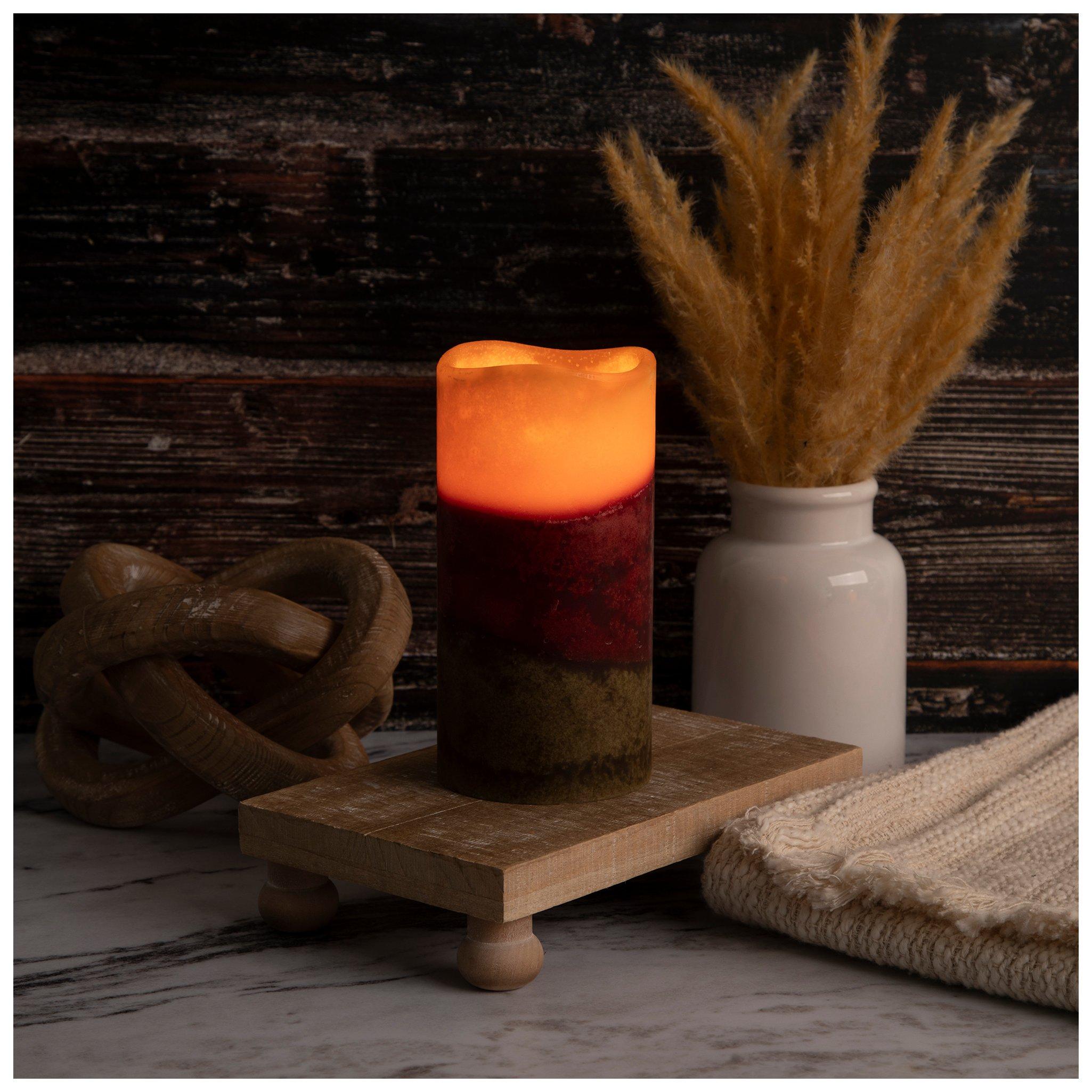 Orange, Red & Green Layered LED Pillar Candle Hobby Lobby 5043690