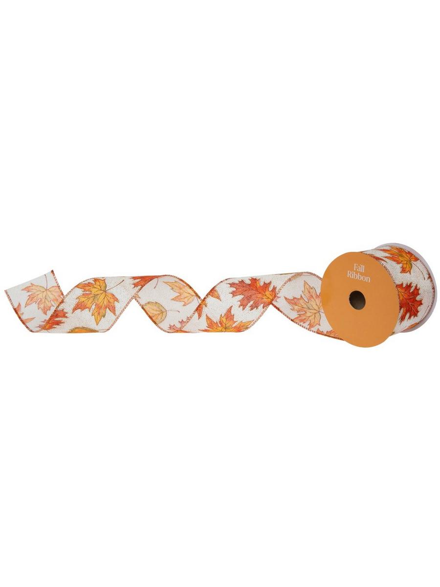 Glitter Leaf Wired Edge Ribbon - 2 1/2