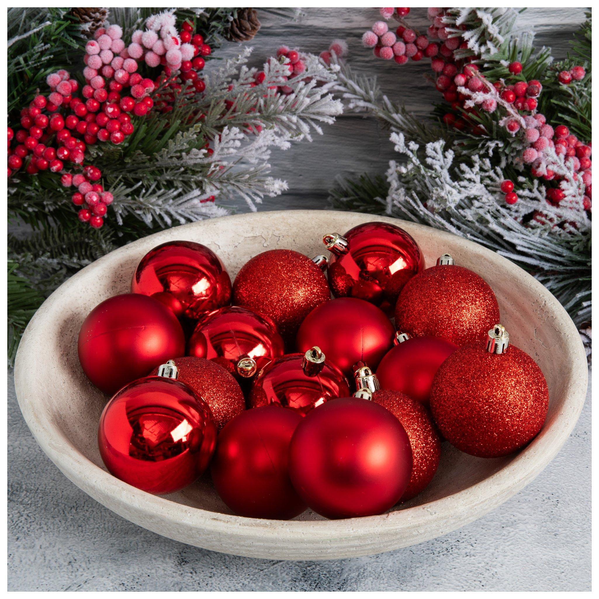 Matte, Shiny & Glitter Ball Ornament Set red color, extra small size view 1