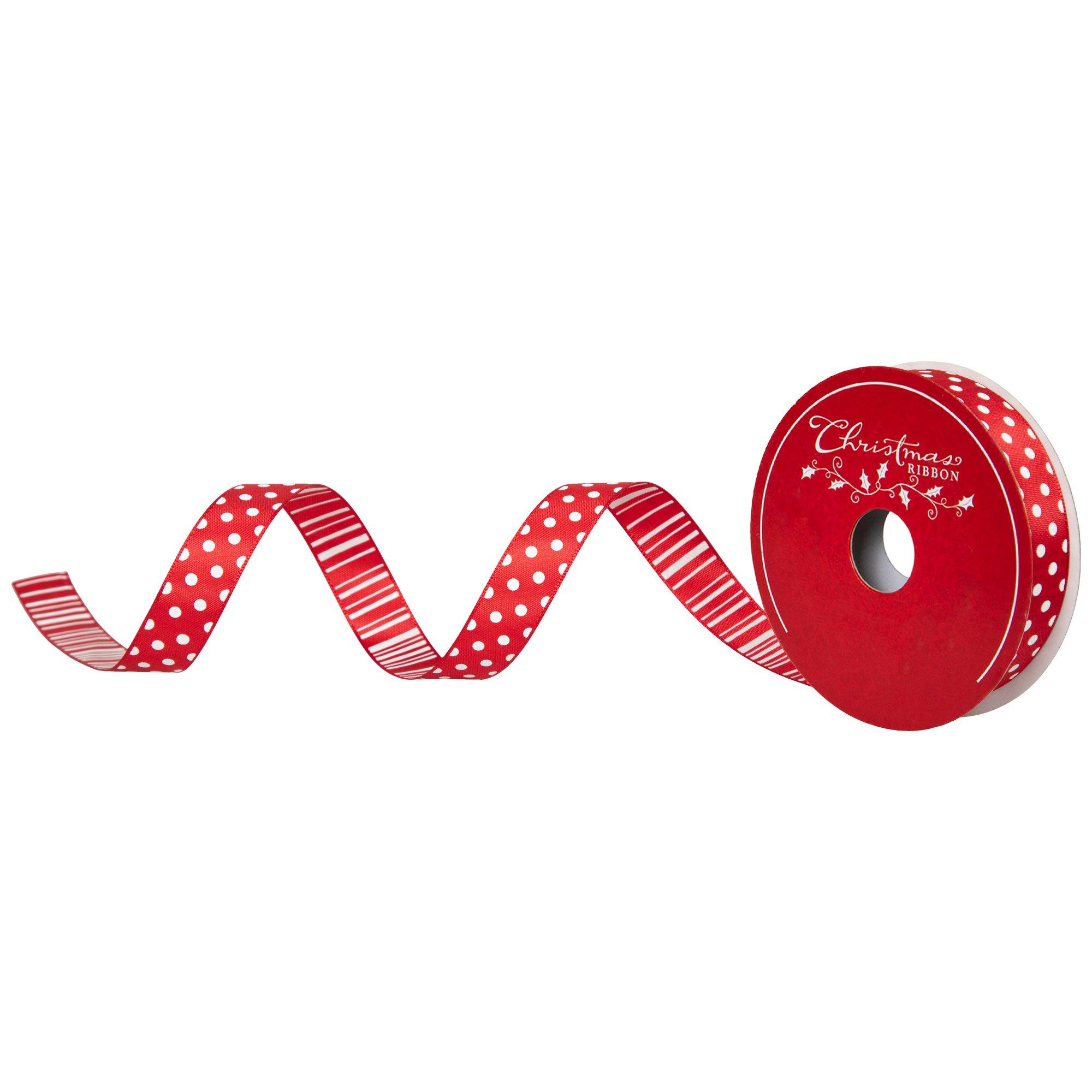 Red & White Polka Dot Satin Ribbon - 5/8