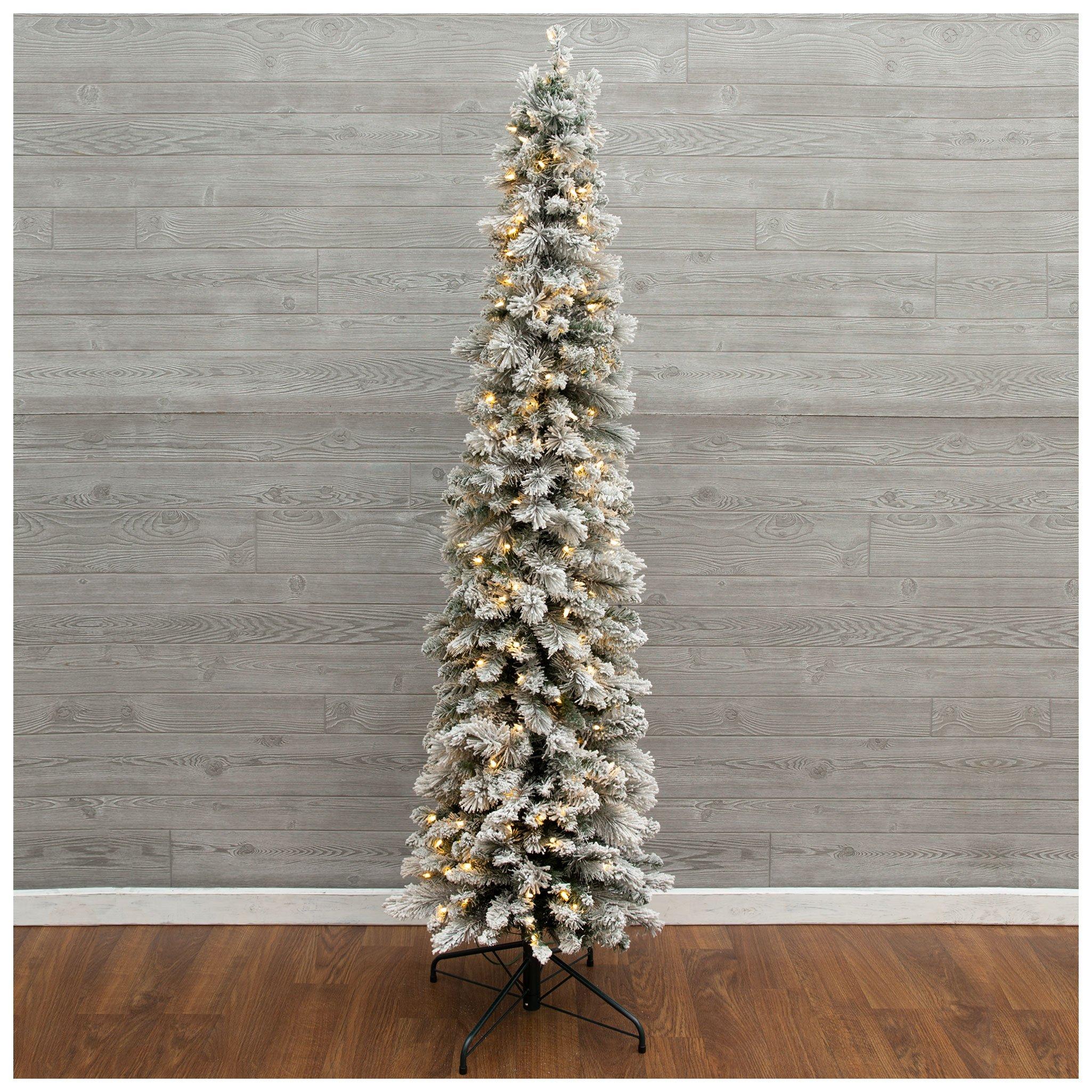 Ultra Slim Flocked Brewster Pine PreLit Christmas Tree 7ft Hobby