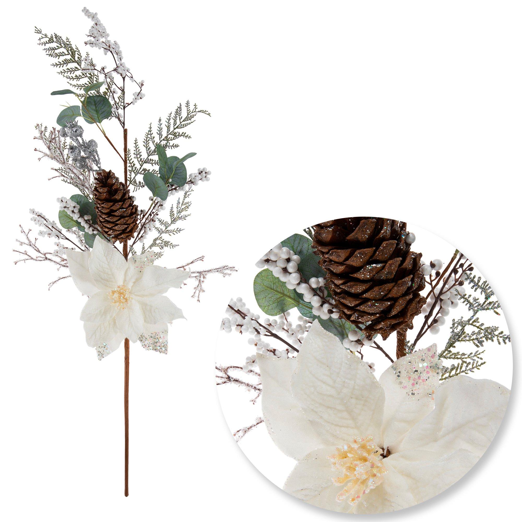 White Poinsettia & Pinecone Spray Hobby Lobby 5076559