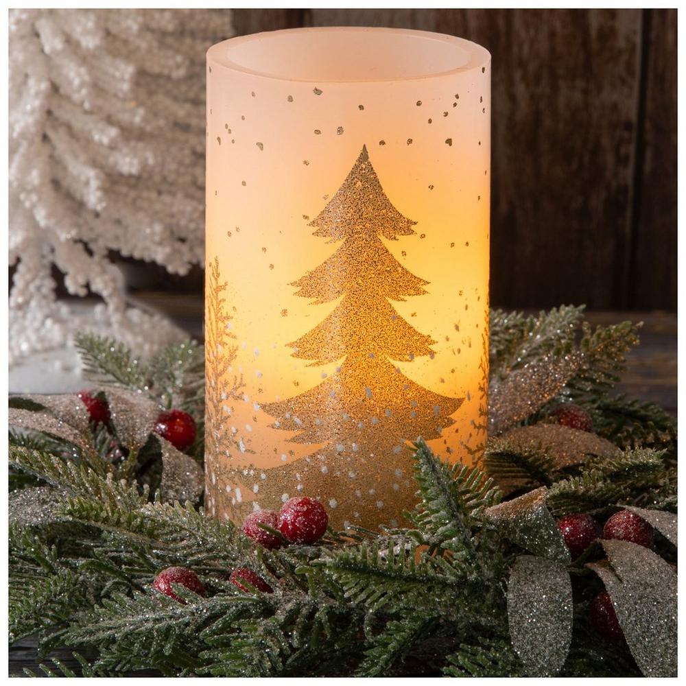 Glitter Christmas Trees LED Pillar Candle