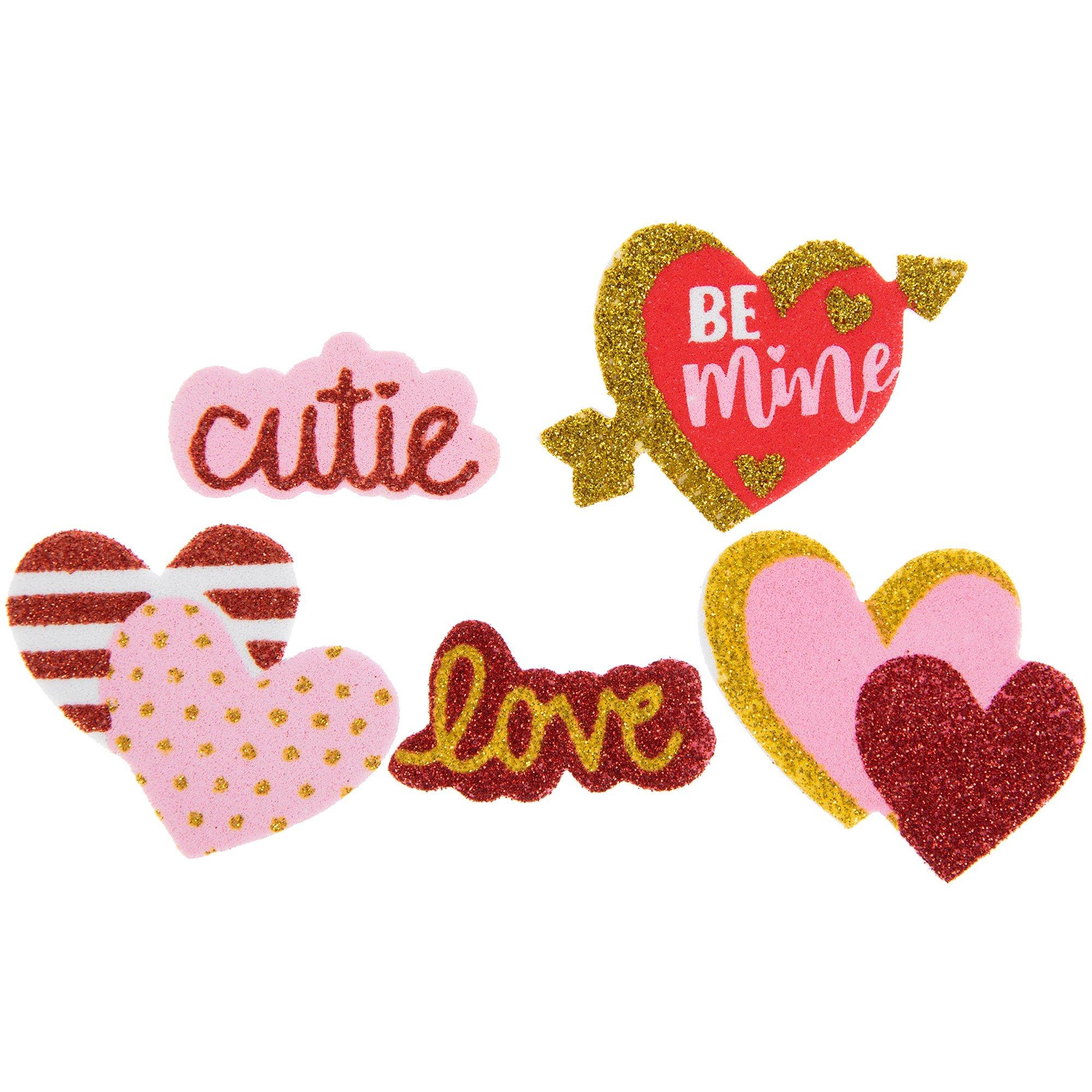 388 Pcs Valentine's Day Foam Heart Stickers Kit Includes 18 Pcs Colorful Large Foam Hearts and 370 Pcs Colorful Glitter Self-Adhesive Heart Foam