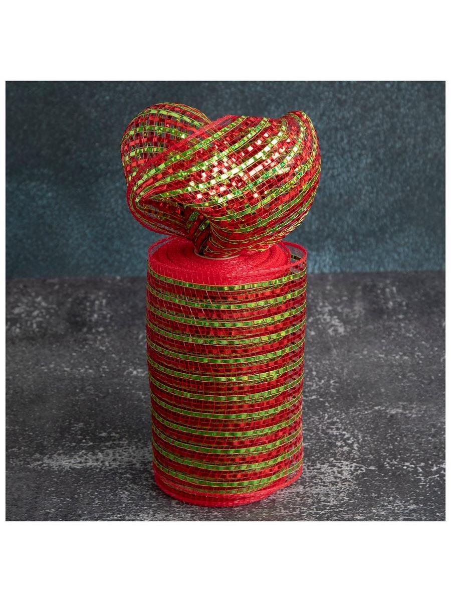 Metallic Red & Green Deco Mesh Ribbon - 5 1/2