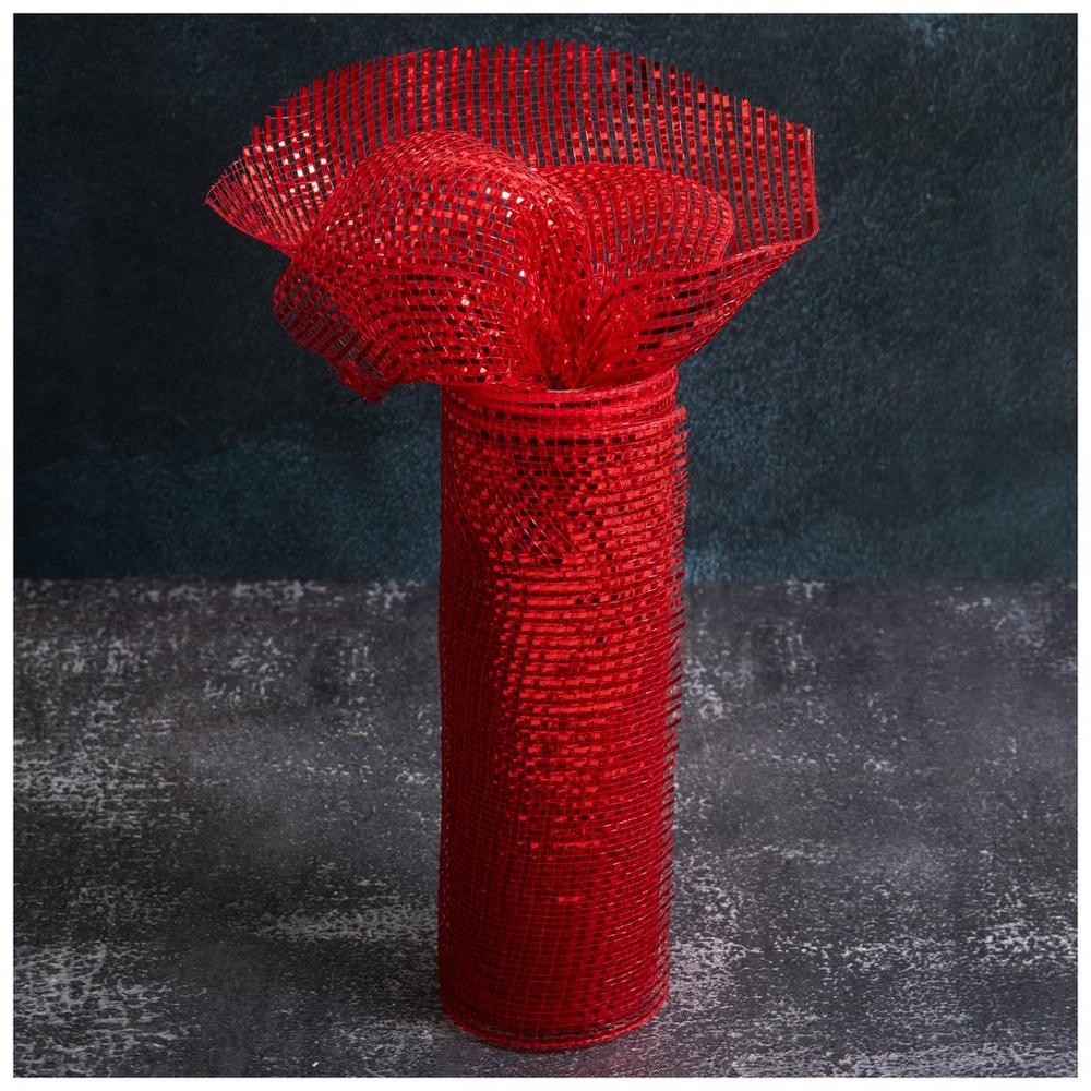 Red Metallic Deco Mesh Ribbon - 10