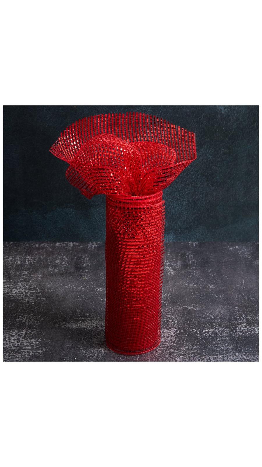 Red Metallic Deco Mesh Ribbon - 10
