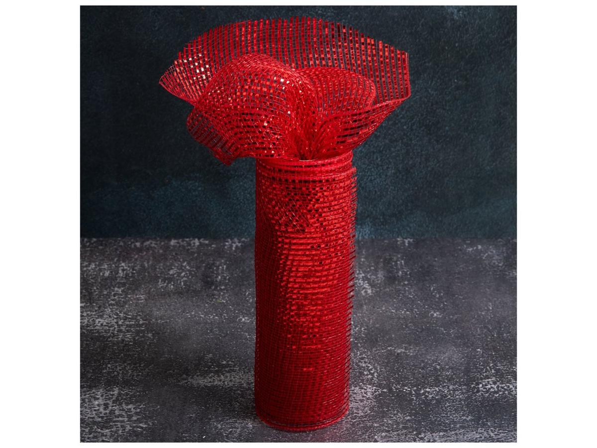 Red Metallic Deco Mesh Ribbon - 10