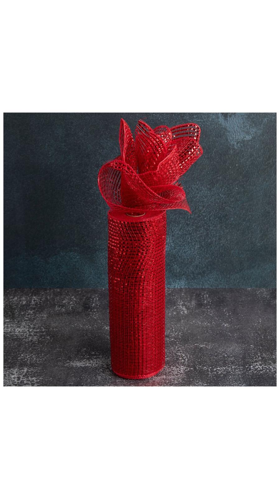 Red Metallic Deco Mesh Ribbon - 10