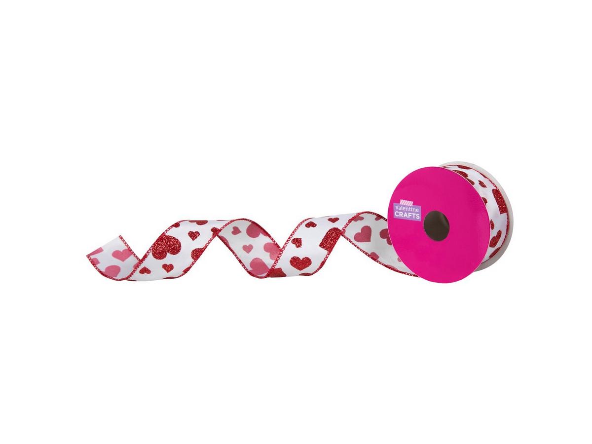 Glitter Heart Double-Face Wired Edge Satin Ribbon - 1 1/2