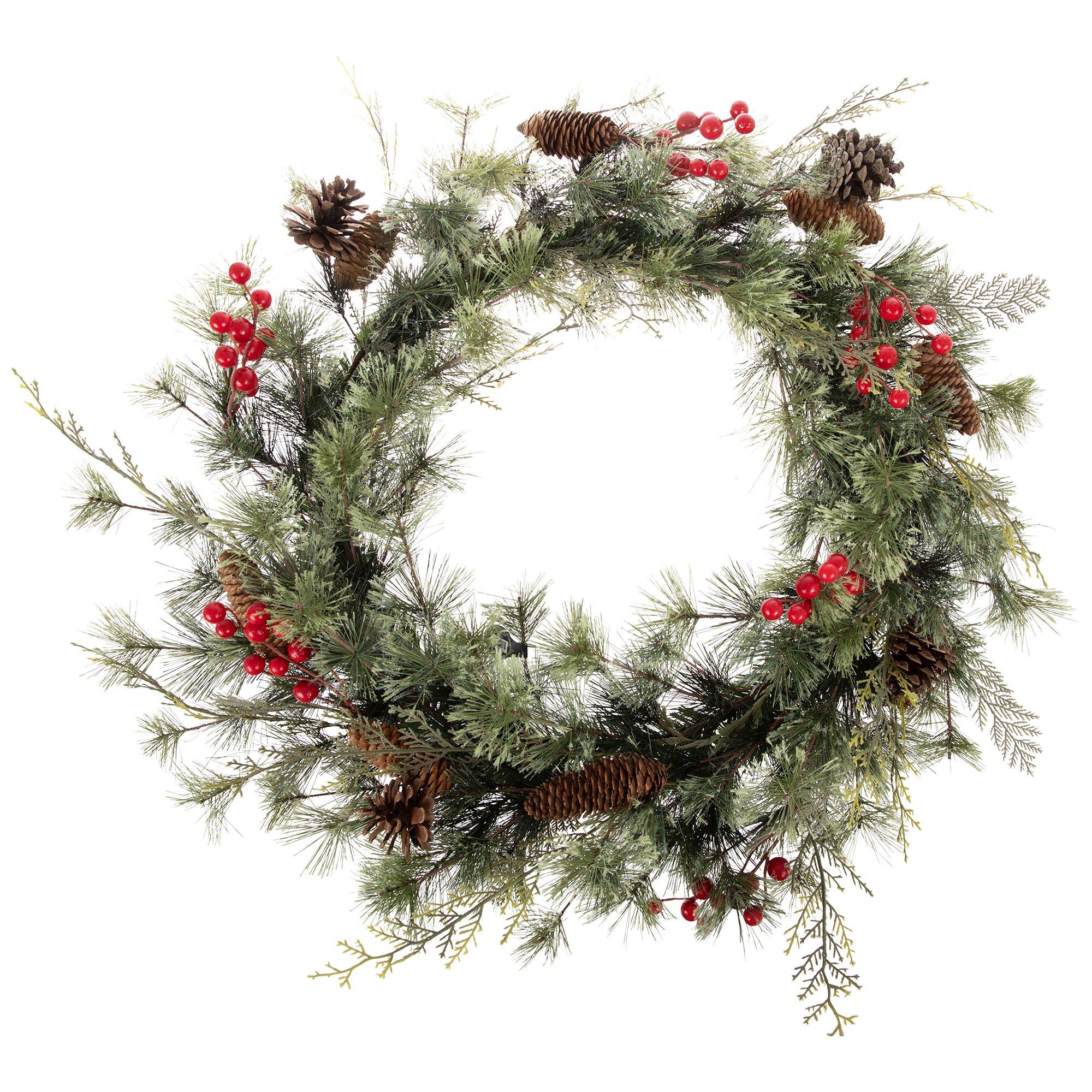 Cypress, Pinecone & Berry Wreath view 1