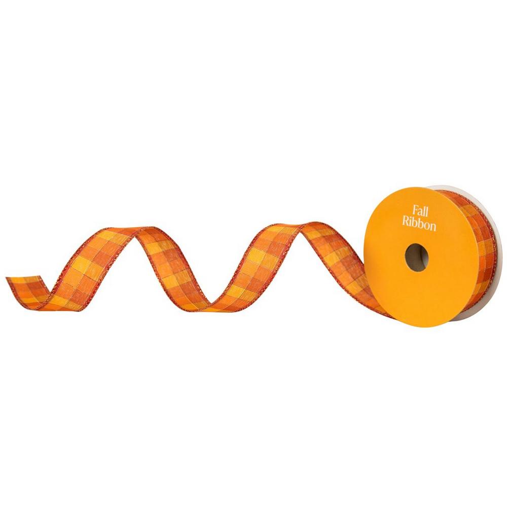 Orange Plaid Wired Edge Ribbon - 1
