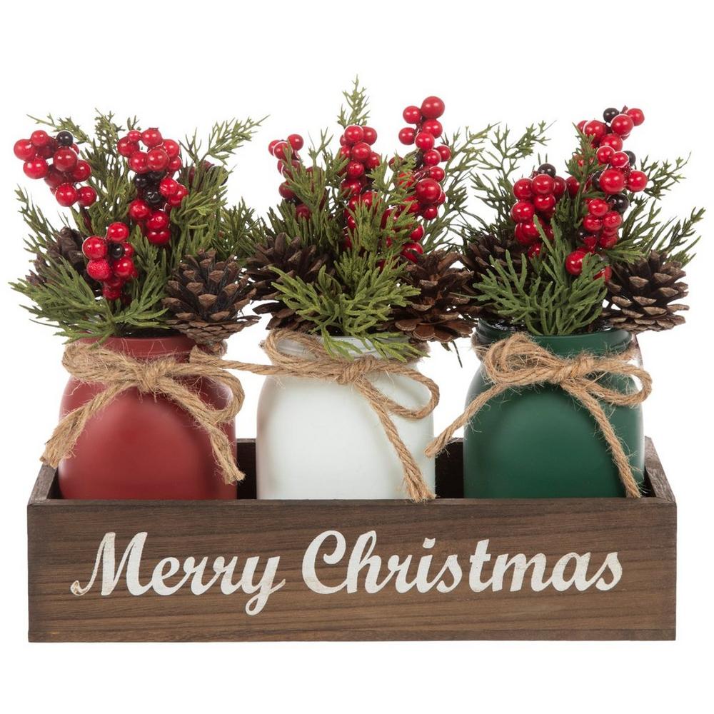 Merry Christmas Berry Pinecone Arrangement