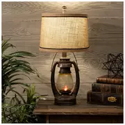 Antique Industrial Lantern Lamp With Burlap Shade