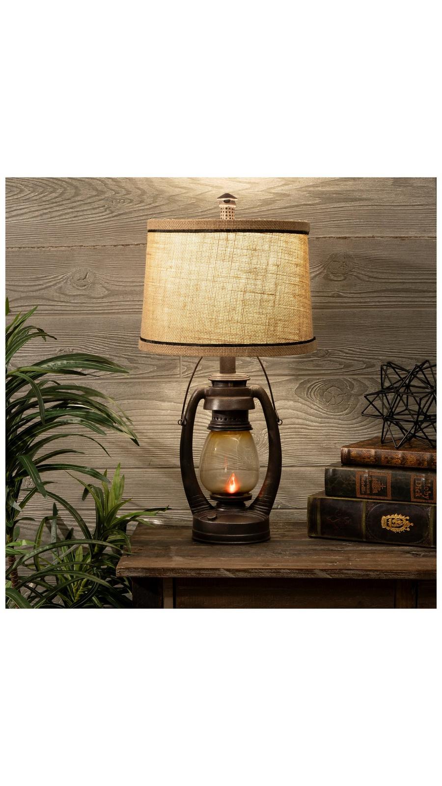 Antique Industrial Lantern Lamp With Burlap Shade | Hobby Lobby