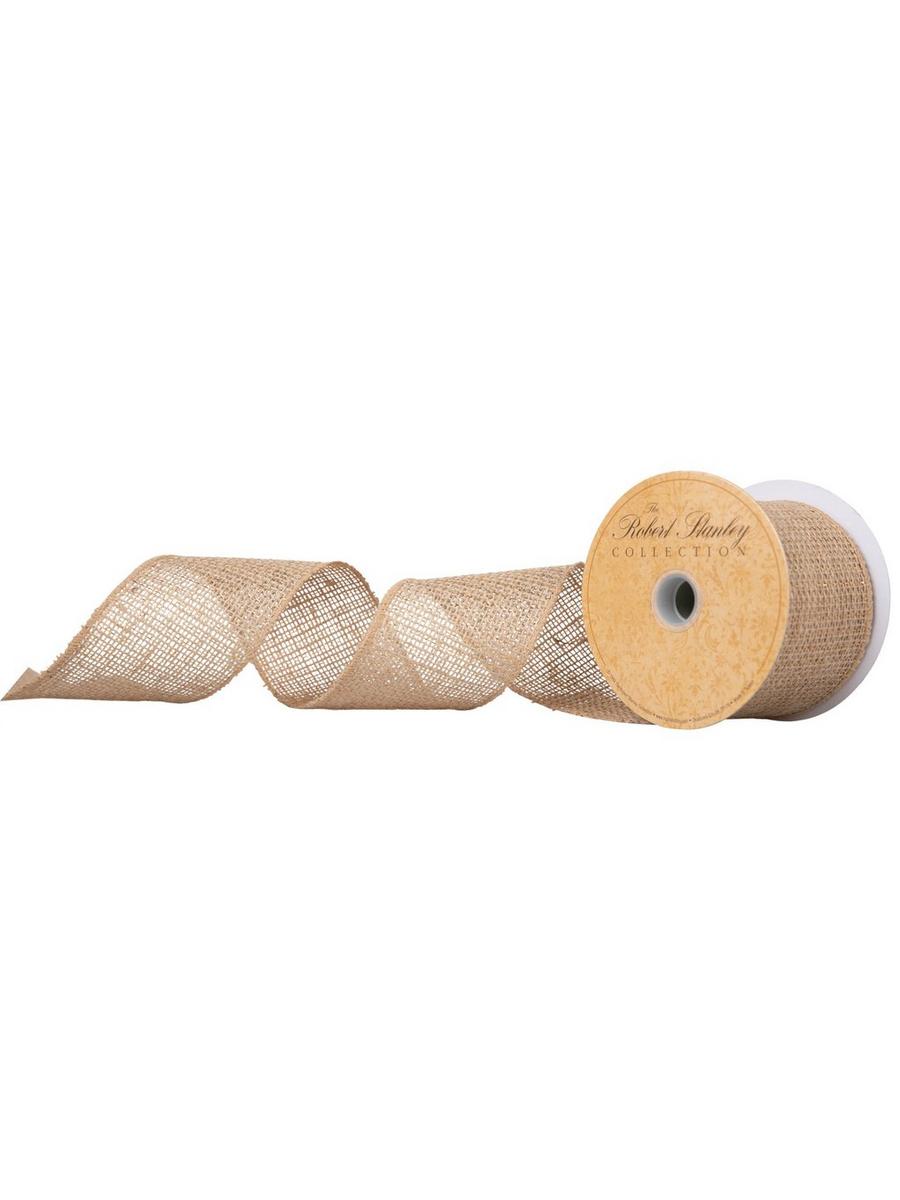 Natural Gold Burlap Wired Edge Ribbon 1/2