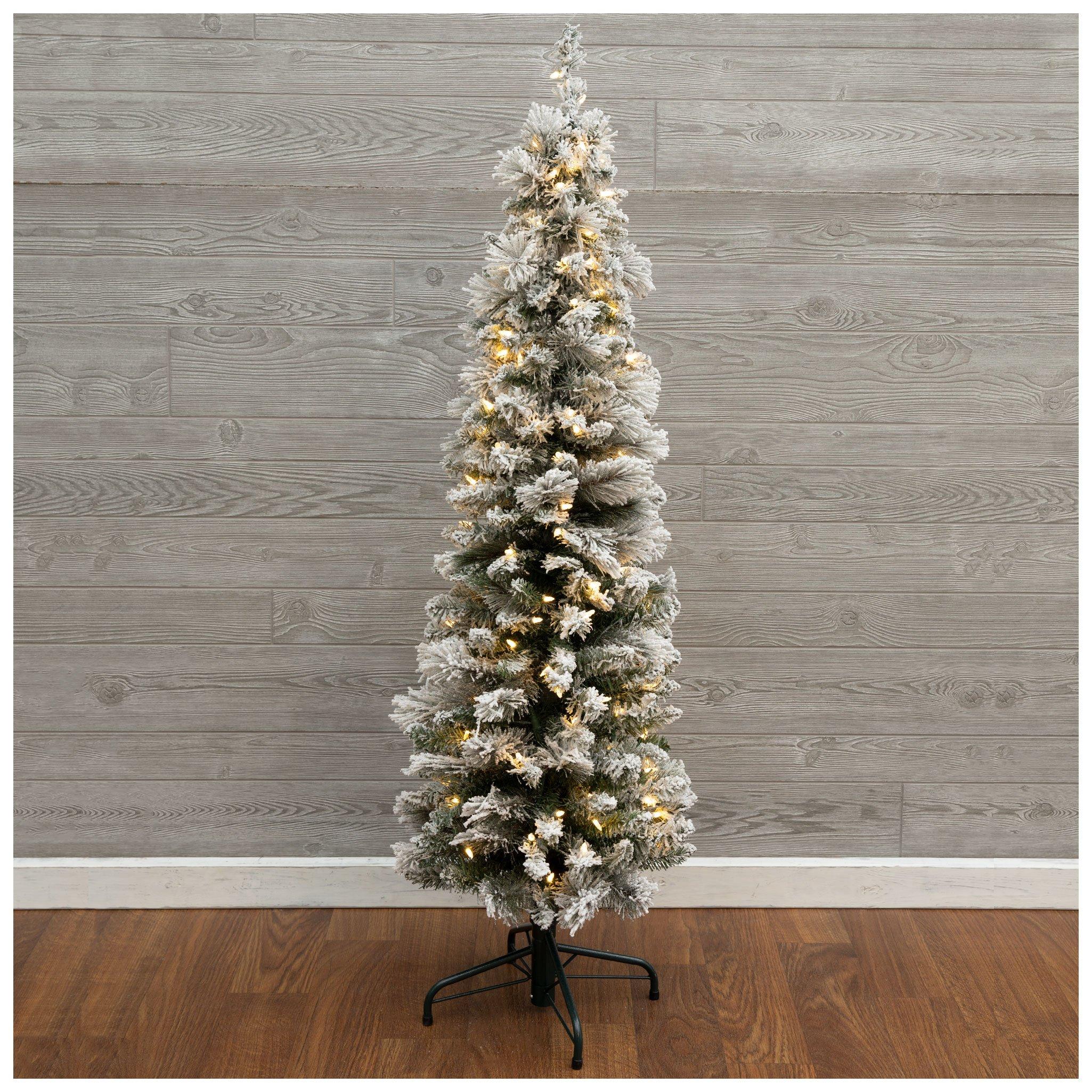 Glitzhome PreLit Flocked Pine Artificial Christmas Tree, 49 OFF