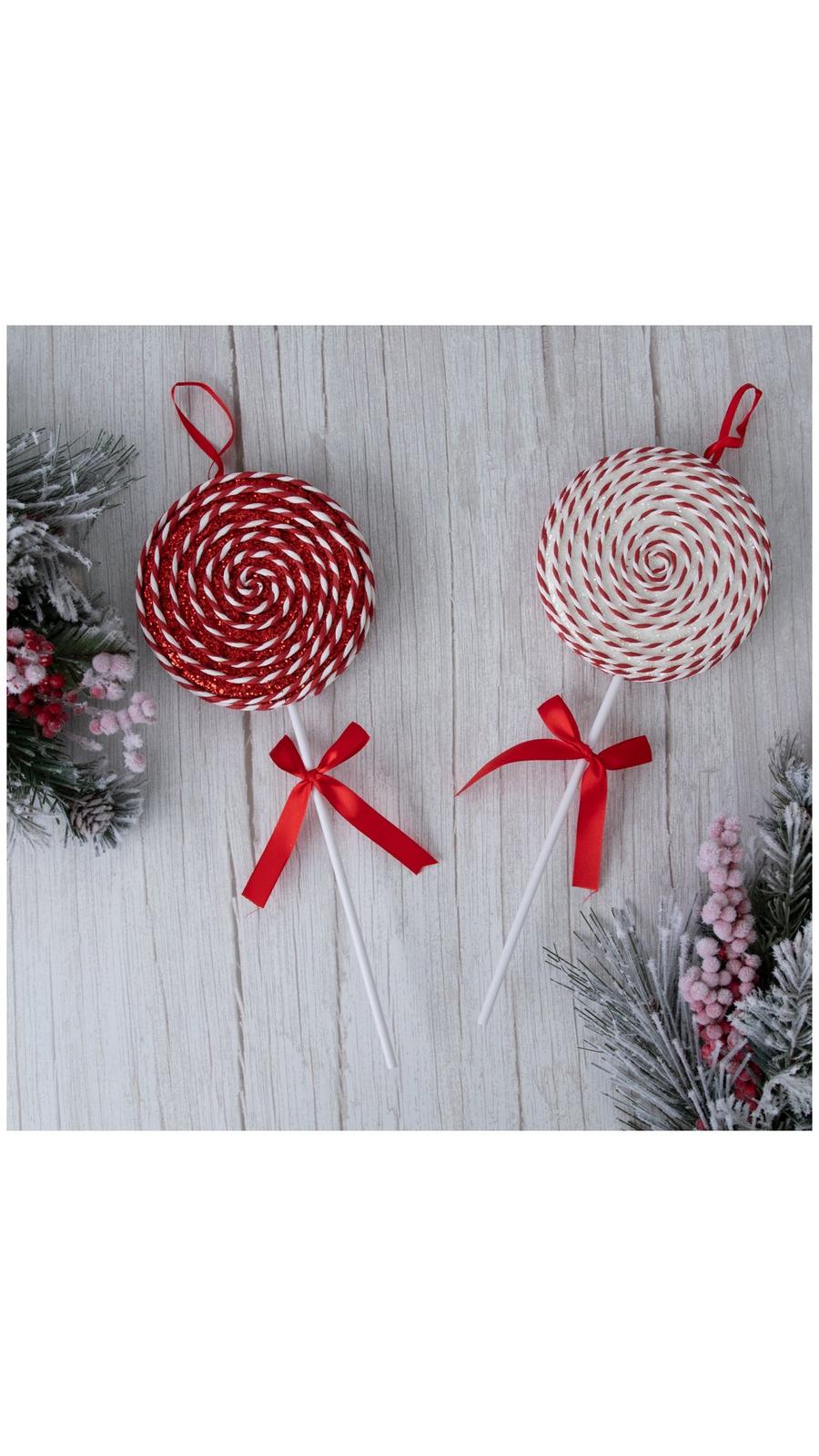 Toyland® Pack De 2 Piruletas Gigantes Para Árbol De Navidad – Decoración Colgante Roja Y Blanca Con Purpurina | Tamaños Desde 37cm Hasta 63cm | Adorno Llamativo Para Hogar, Pared O Ventana
