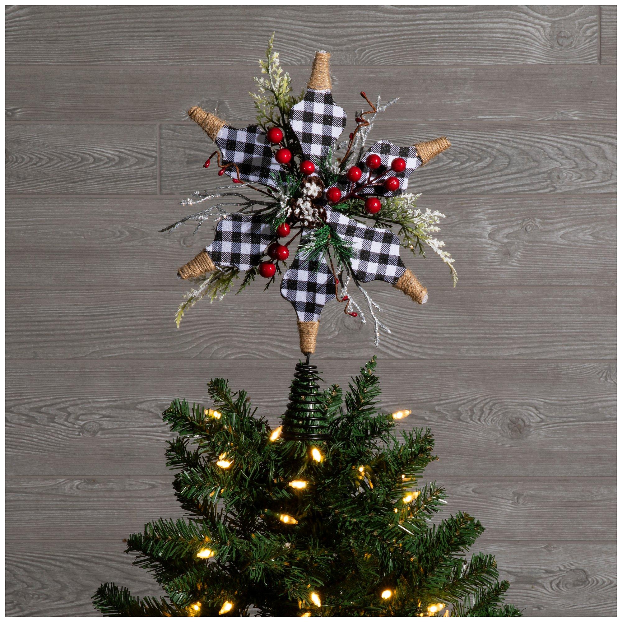 Frosted Buffalo Check & Foliage Snowflake Tree Topper Hobby Lobby
