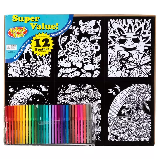 Animal Fun - 6 Pack of Fuzzy Velvet Coloring Posters for Kids and Adults