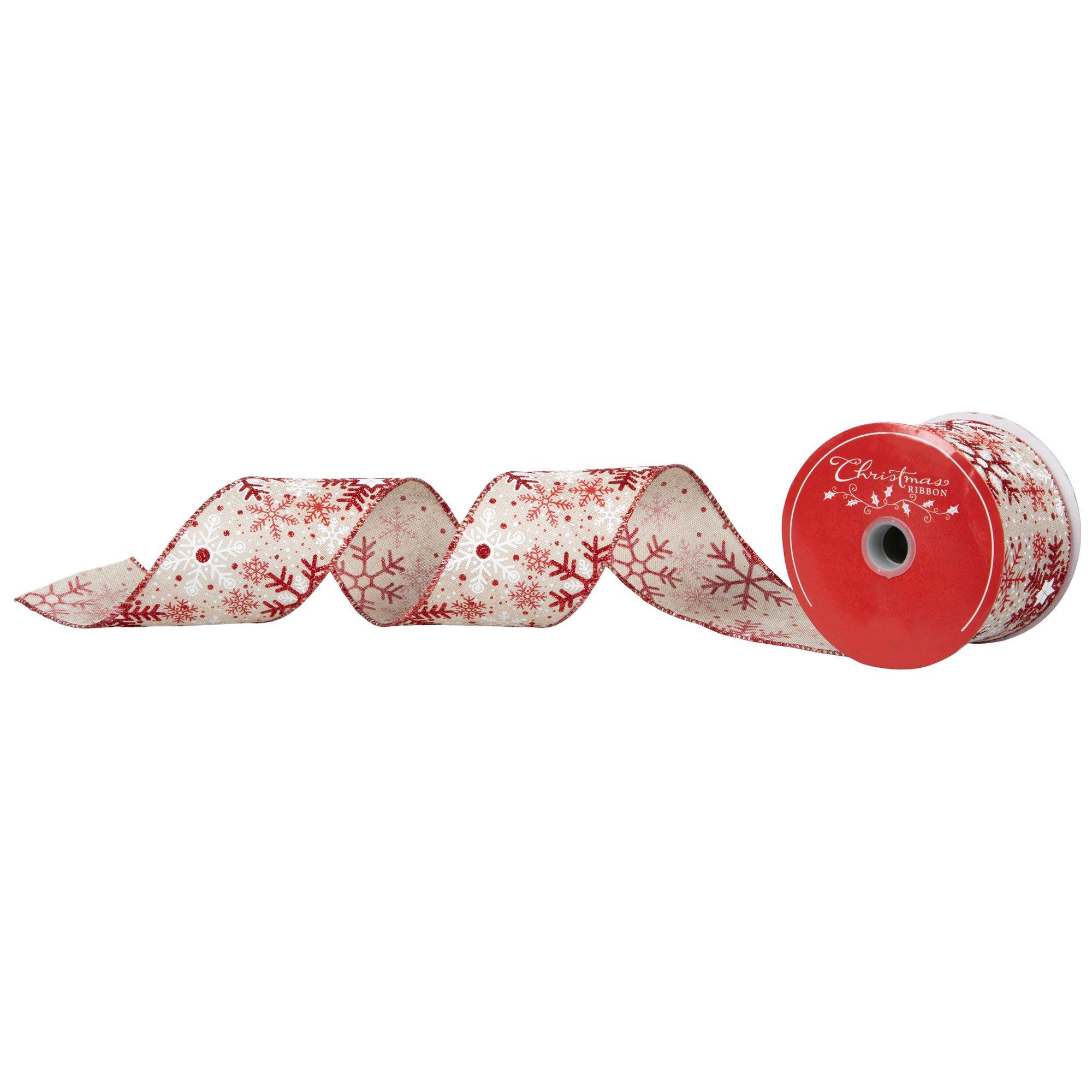 Red & White Snowflakes Wired Edge Ribbon 2 1/2" Hobby Lobby 5453410