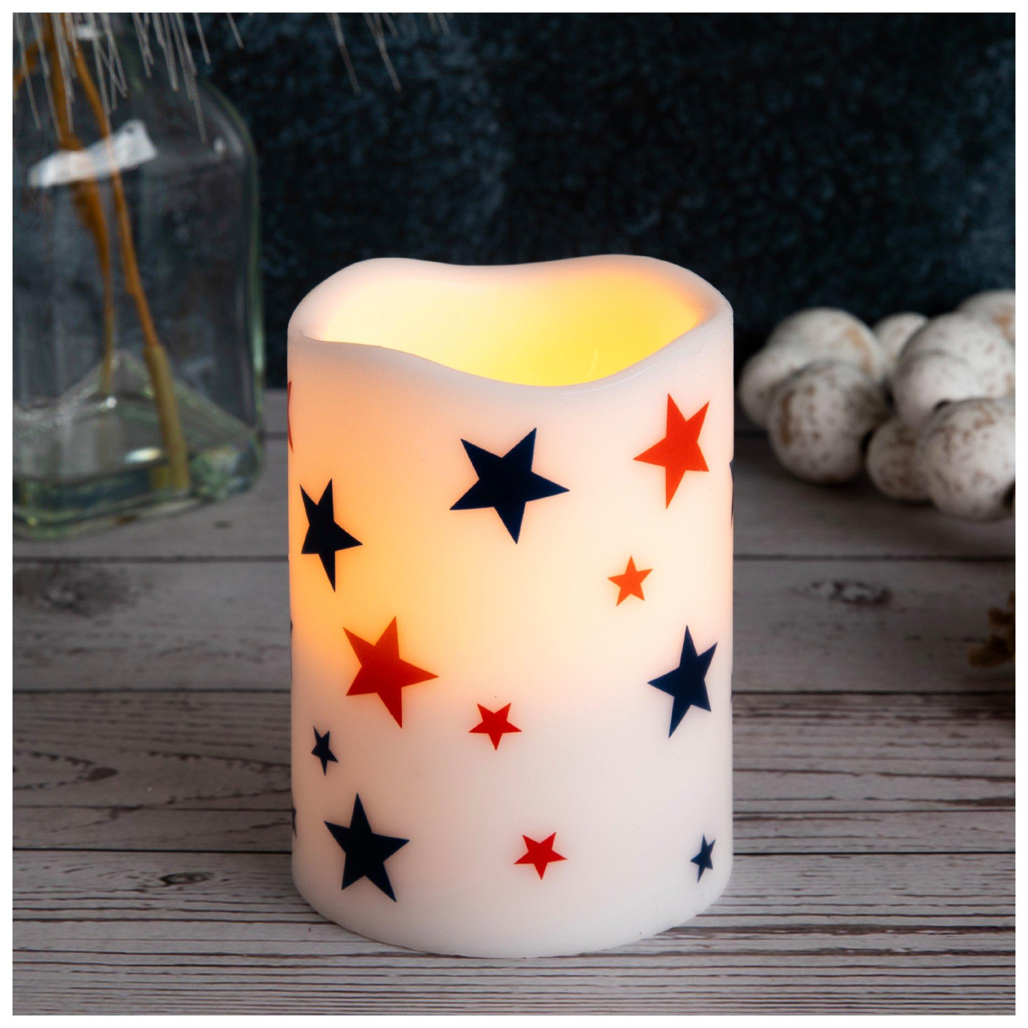 Red &amp; Blue Stars LED Pillar Candle