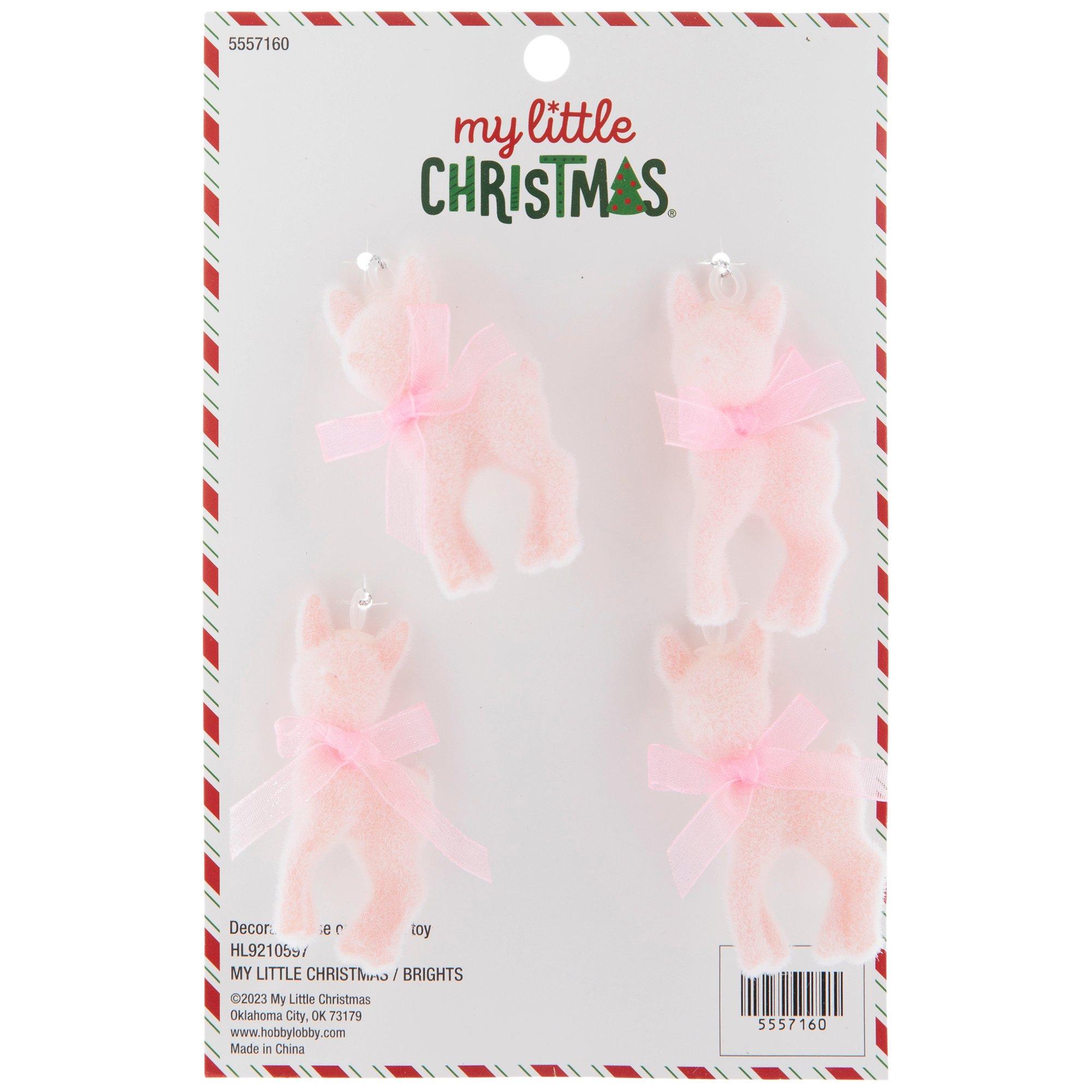 Pink Flocked Reindeer Mini Ornaments view 1