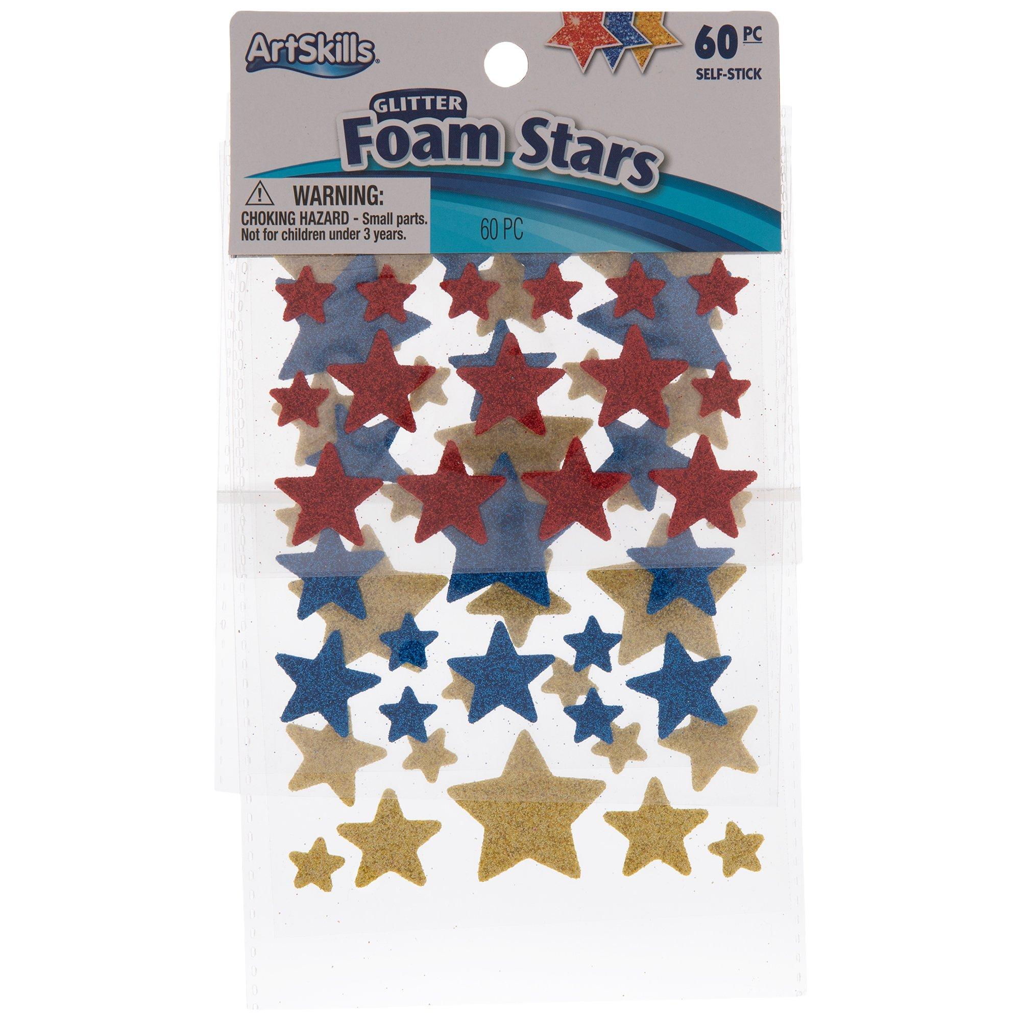 Red Blue and Silver Sparkly Star Foam Stickers Foamies 