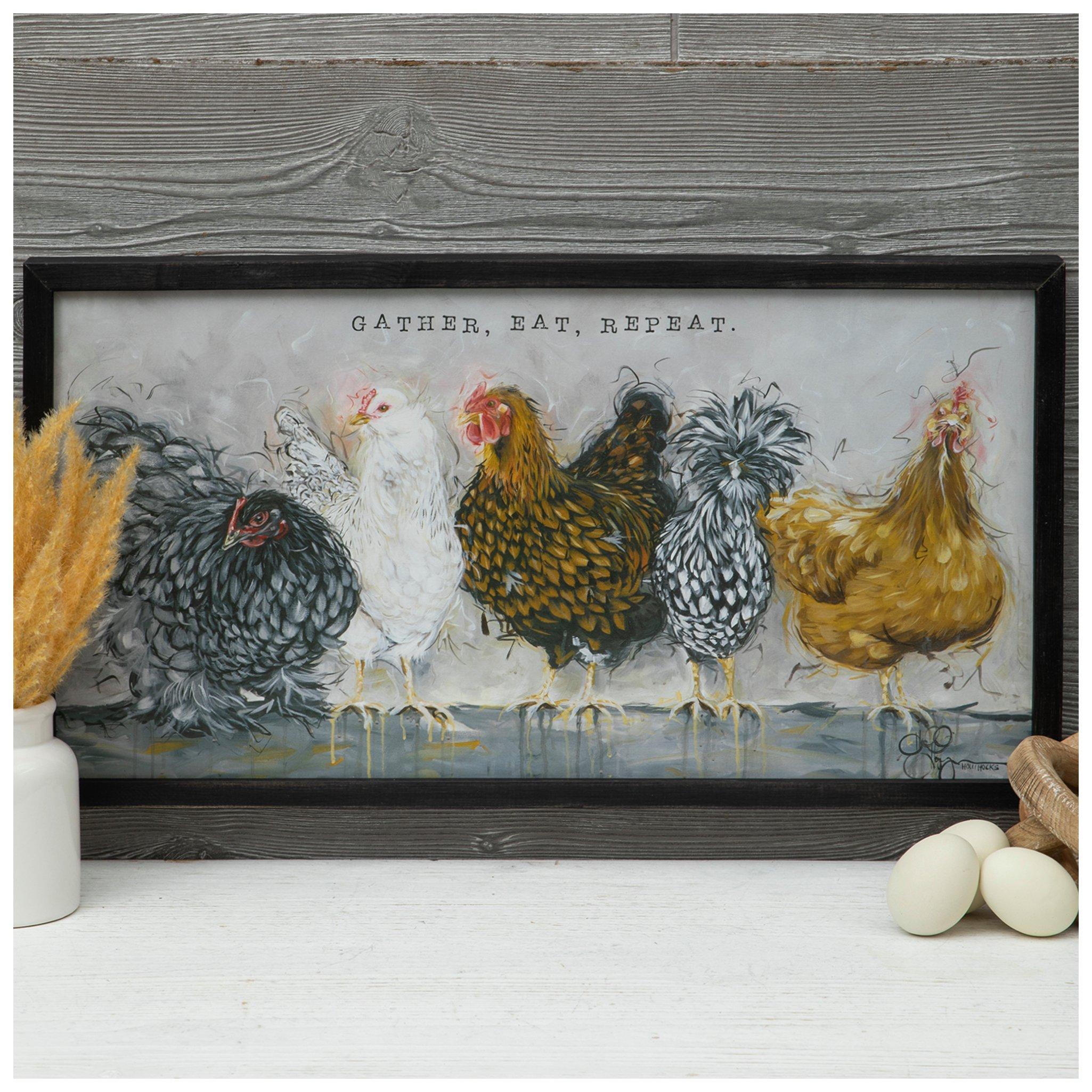 Gather, Eat, Repeat Chickens Wood Wall Decor