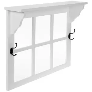 White Window Frame Wood Wall Shelf With Hooks