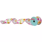 Yellow & Pink Floral Wired Edge Ribbon - 2 1/2"