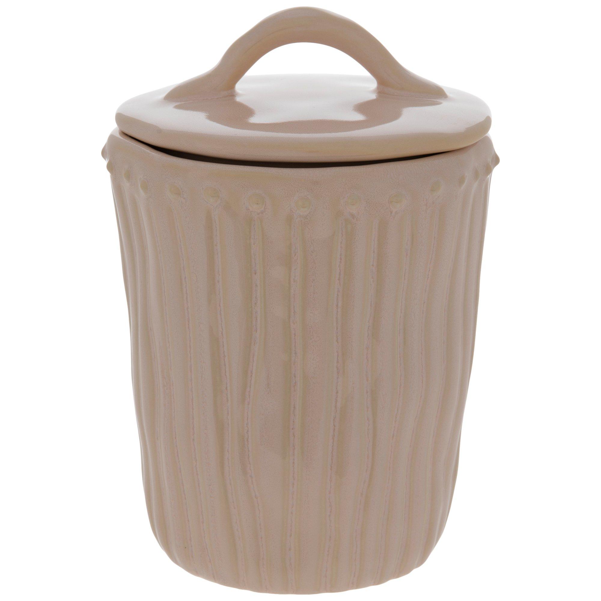 White & Brown Ridged Canister With Scoop, Hobby Lobby