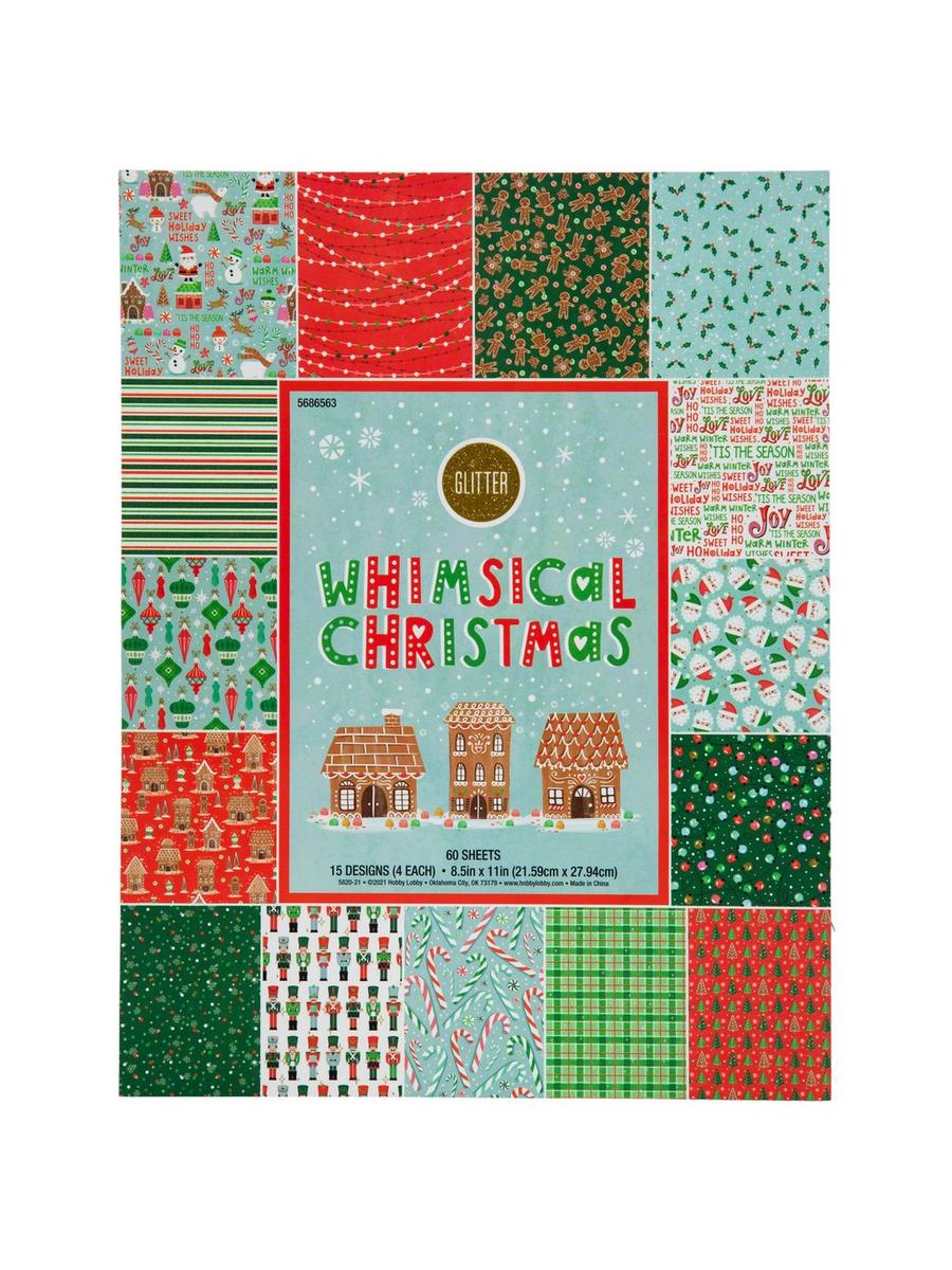 Whimsical Christmas Glitter Paper Pack - 8 1/2