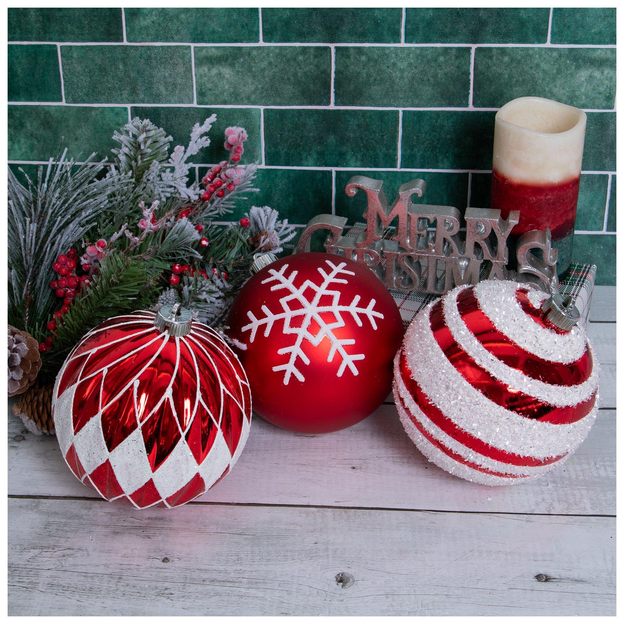 Red & White Decorated Ball Ornament Set large size view 1