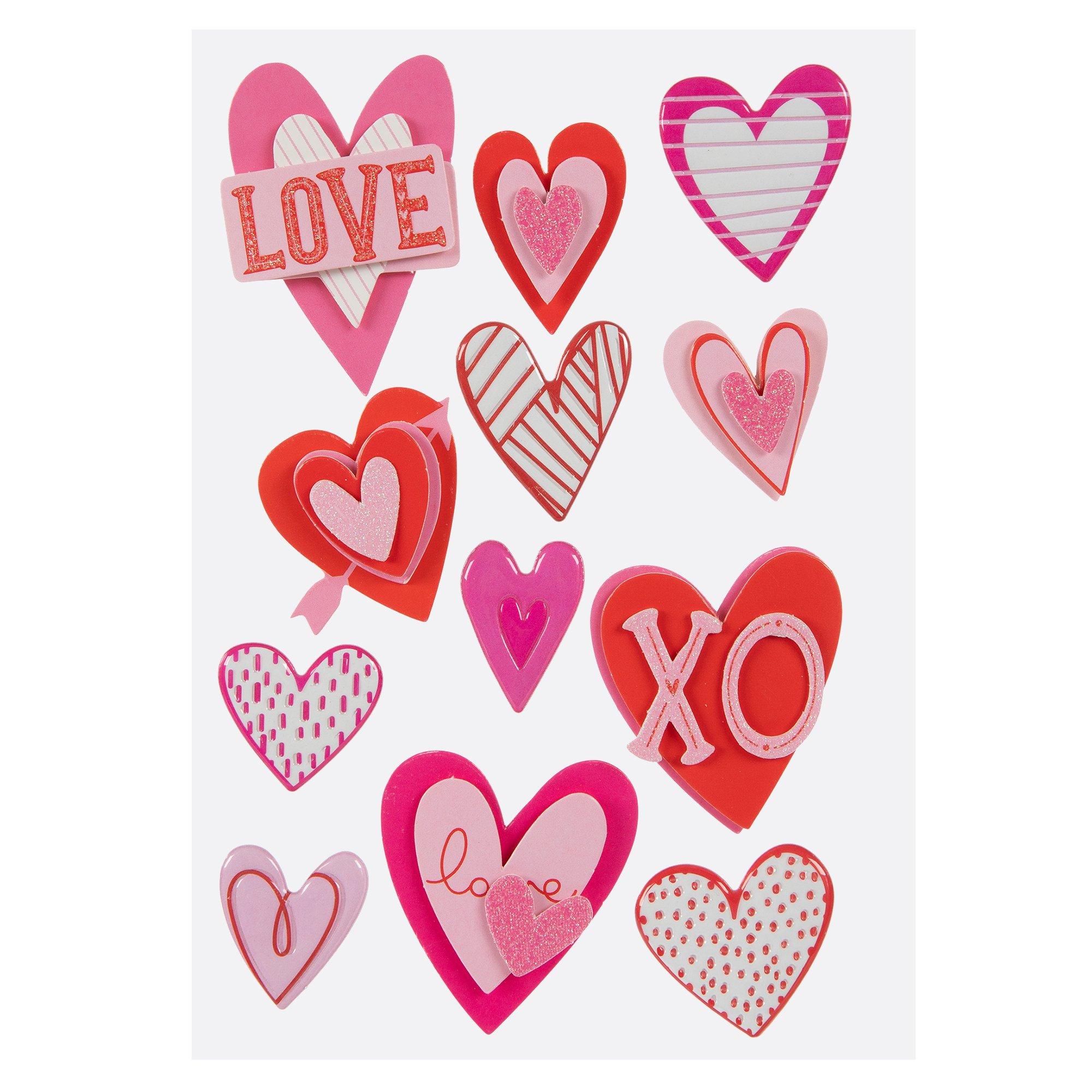 Pink Cartoon Hearts 3D Stickers Hobby Lobby 570085