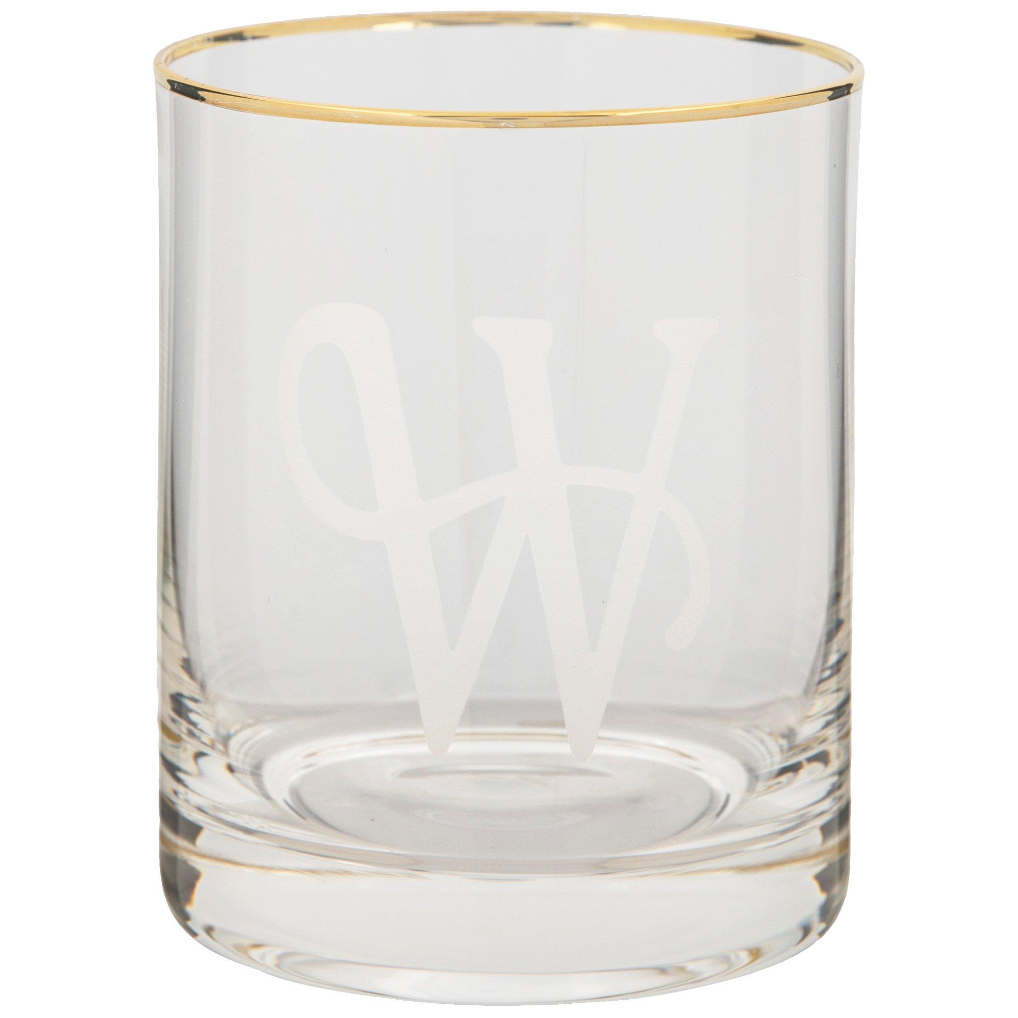 New Godinger Initialized L Gold Rim Monogram Stemless Wine Glass Set of 2