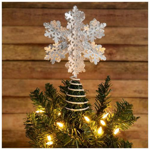 White Glitter Snowflake Tree Topper - Small