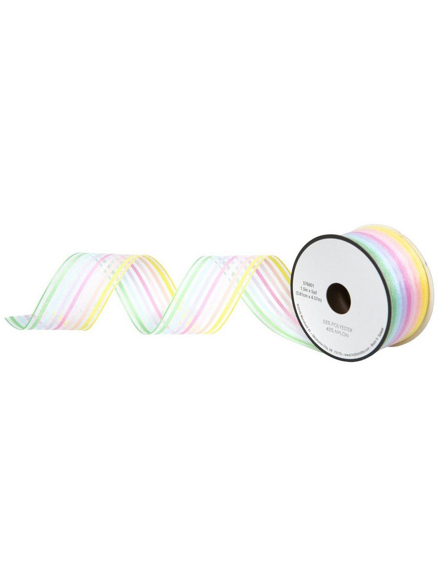 Tieredfrillpiping ribbonlongonepieceエムエメ Pastel Rainbow Striped Sheer Ribbon - 1 1/2