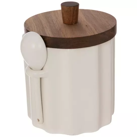 White & Brown Ridged Canister With Scoop, Hobby Lobby