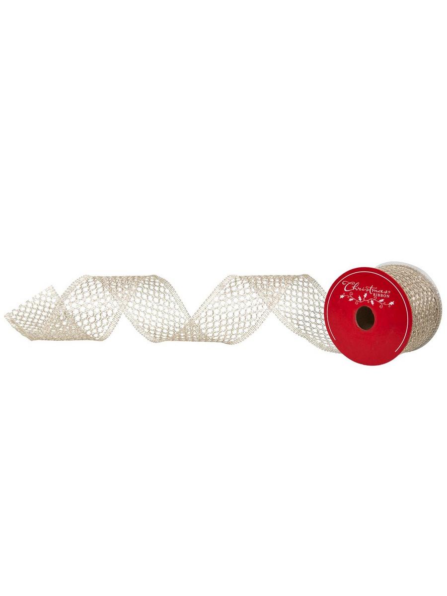 Champagne Metallic Wired Edge Mesh Ribbon - 2 1/2