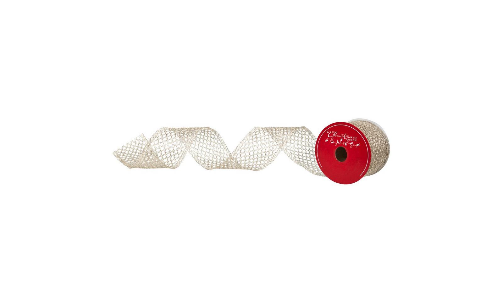 Champagne Metallic Wired Edge Mesh Ribbon - 2 1/2