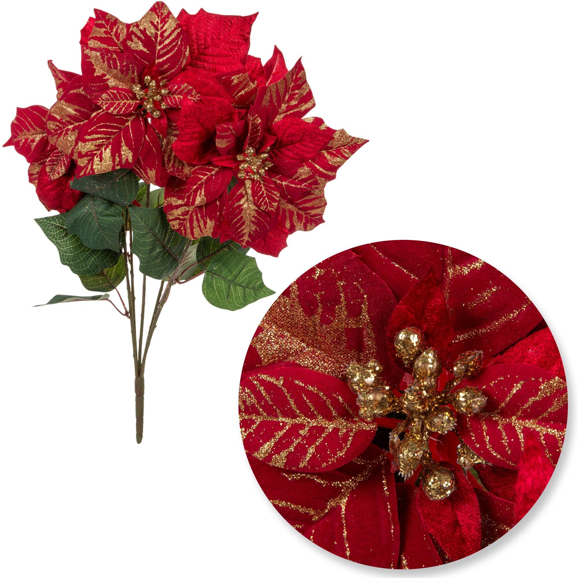 Red & Gold Glitter Poinsettia Bush Hobby Lobby 5803341