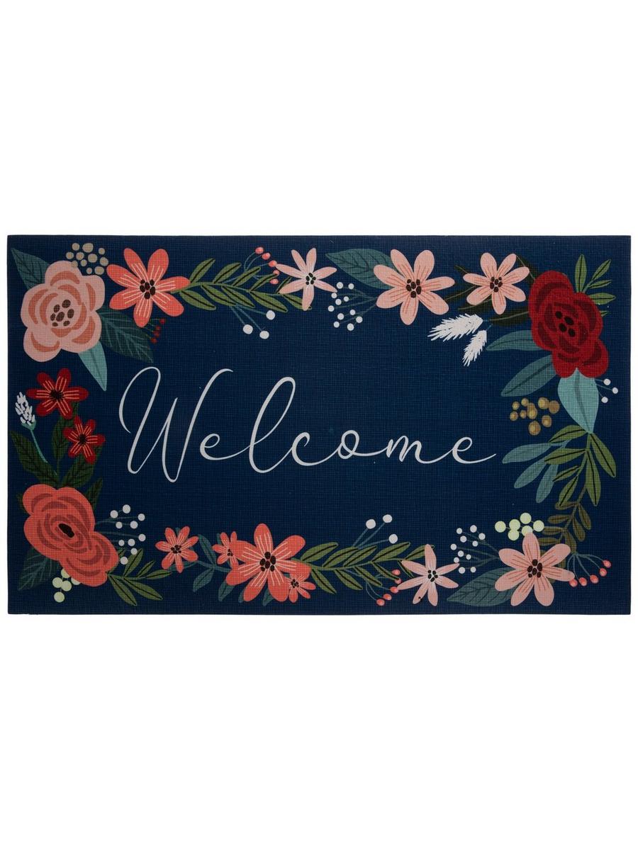 Navy Welcome Floral Doormat | Hobby Lobby | 5841689