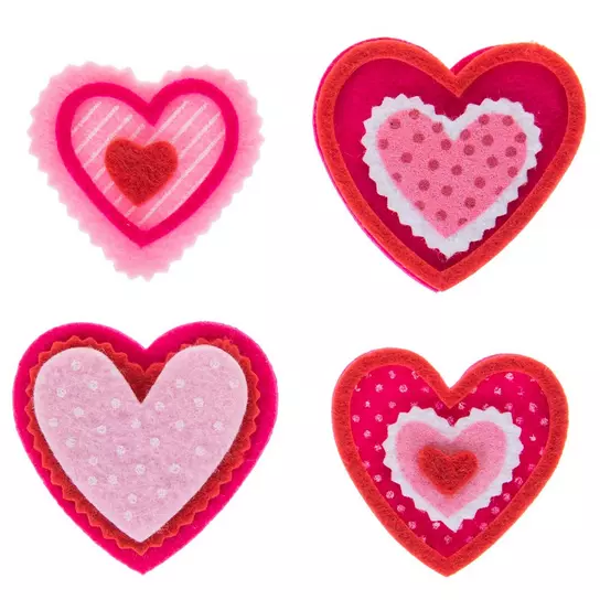 Valentine's Day Patterned Foil Heart Puffy Stickers Planner Supply Crafts